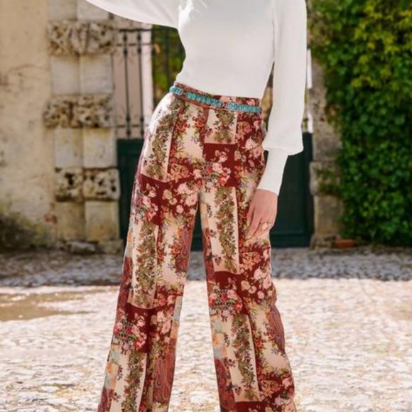 New S BOSTON PROPER Patchwork Print High Waist Palazzo Pant  Wide Leg Straight - Picture 6 of 6